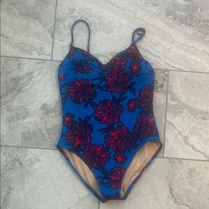 J. Crew One Piece Swimsuit in Blue and Red Floral